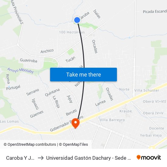 Caroba Y Joel to Universidad Gastón Dachary - Sede Oberá map