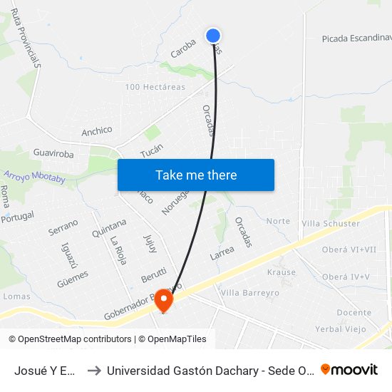 Josué Y Edén to Universidad Gastón Dachary - Sede Oberá map