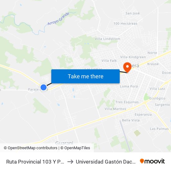 Ruta Provincial 103 Y Picada Finlandesa to Universidad Gastón Dachary - Sede Oberá map