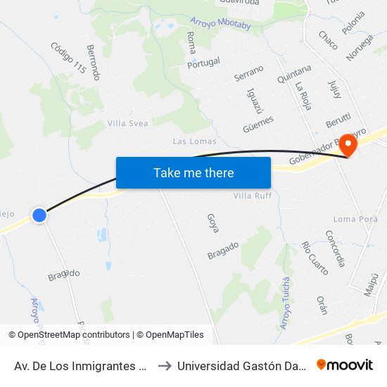 Av. De Los Inmigrantes Y Picada Sarmiento to Universidad Gastón Dachary - Sede Oberá map