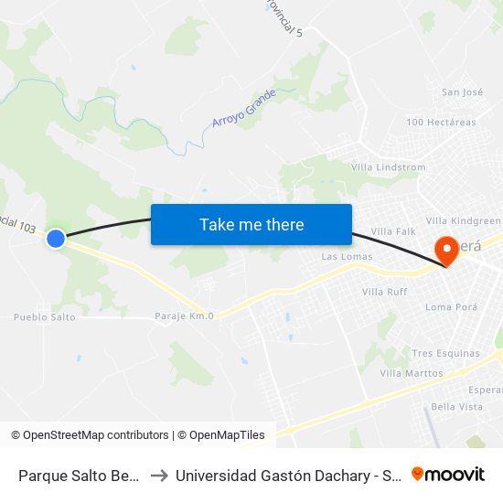 Parque Salto Berrondo to Universidad Gastón Dachary - Sede Oberá map
