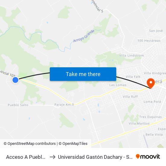 Acceso A Pueblo Salto to Universidad Gastón Dachary - Sede Oberá map