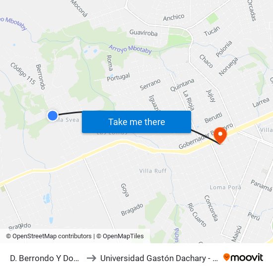 D. Berrondo Y  Donchenko to Universidad Gastón Dachary - Sede Oberá map
