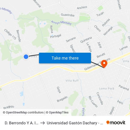 D. Berrondo Y A. Iglesias to Universidad Gastón Dachary - Sede Oberá map