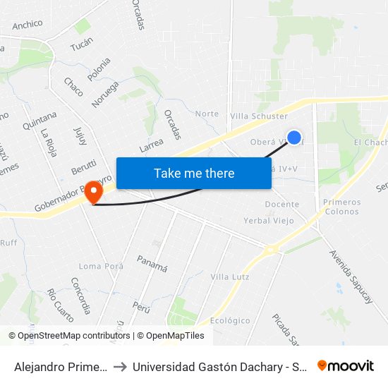 Alejandro Primero, 29 to Universidad Gastón Dachary - Sede Oberá map