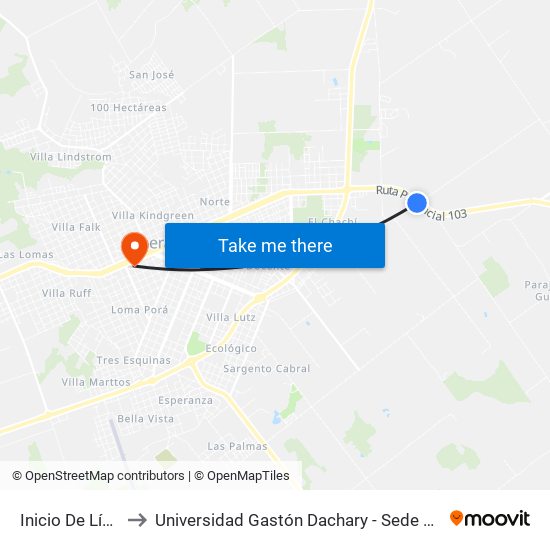 Inicio De Línea to Universidad Gastón Dachary - Sede Oberá map