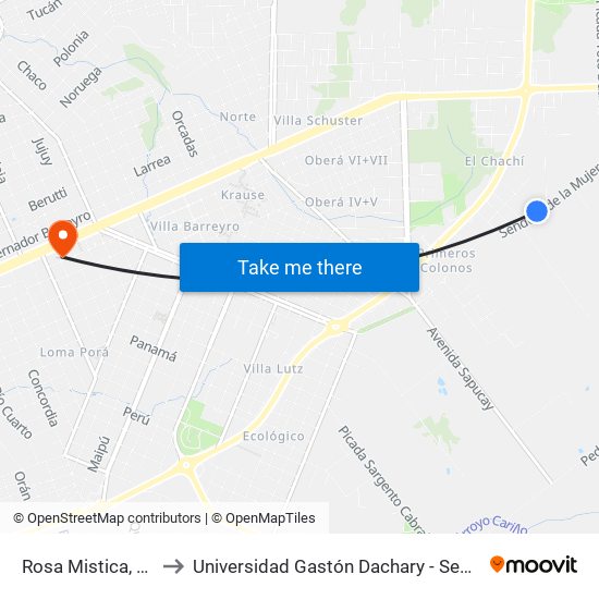 Rosa Mistica, 1469 to Universidad Gastón Dachary - Sede Oberá map