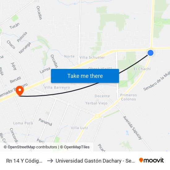 Rn 14 Y Código 406 to Universidad Gastón Dachary - Sede Oberá map