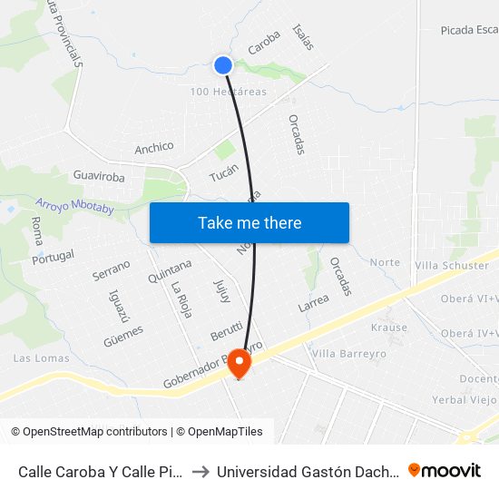 Calle Caroba Y Calle Picada Argentina to Universidad Gastón Dachary - Sede Oberá map