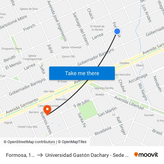 Formosa, 162 to Universidad Gastón Dachary - Sede Oberá map