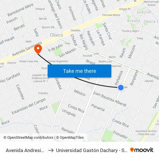 Avenida Andresito, 376 to Universidad Gastón Dachary - Sede Oberá map