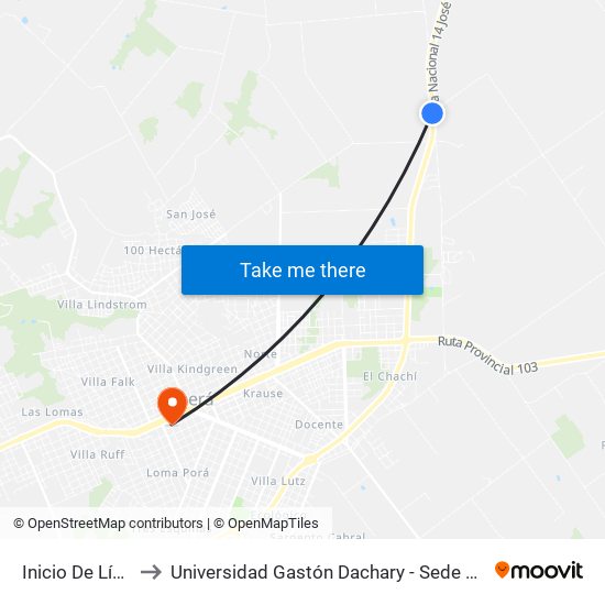 Inicio De Línea to Universidad Gastón Dachary - Sede Oberá map