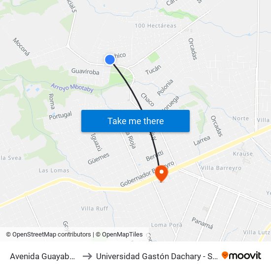 Avenida Guayaba, 2282 to Universidad Gastón Dachary - Sede Oberá map
