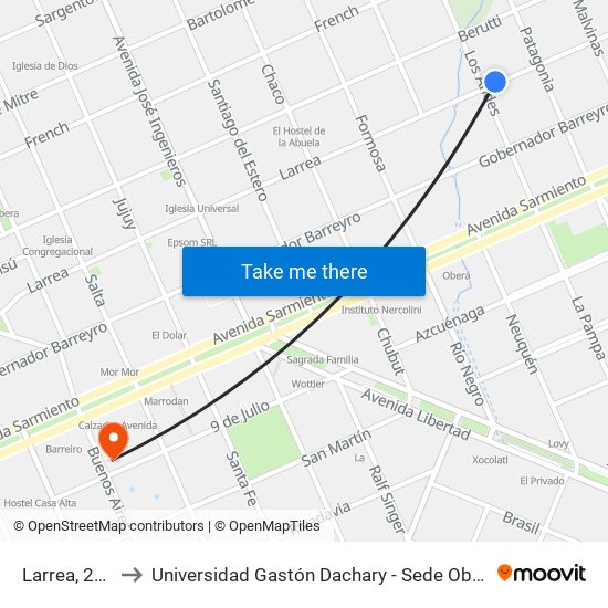Larrea, 270 to Universidad Gastón Dachary - Sede Oberá map