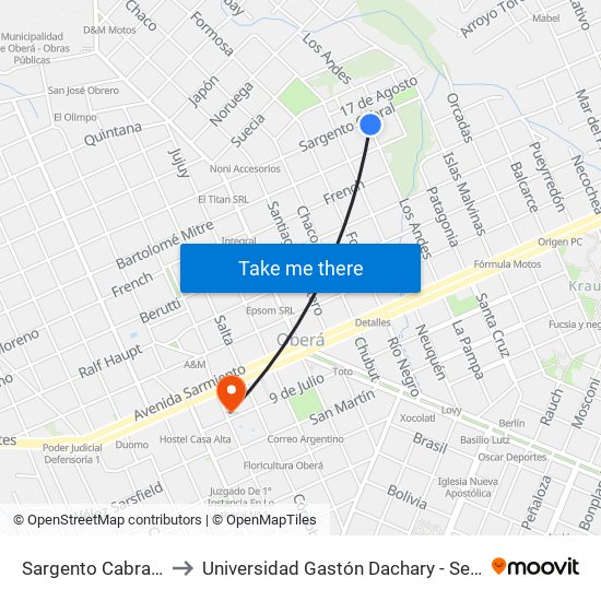 Sargento Cabral, 283 to Universidad Gastón Dachary - Sede Oberá map