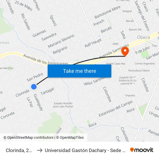 Clorinda, 2238 to Universidad Gastón Dachary - Sede Oberá map
