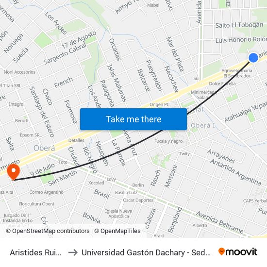 Aristides Ruiz, 11 to Universidad Gastón Dachary - Sede Oberá map