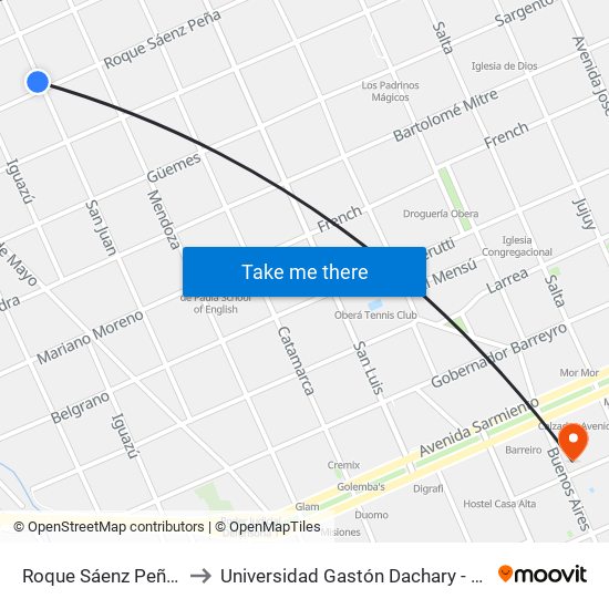Roque Sáenz Peña, 1640 to Universidad Gastón Dachary - Sede Oberá map