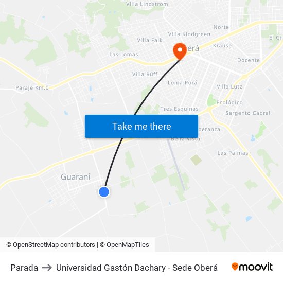 Parada to Universidad Gastón Dachary - Sede Oberá map