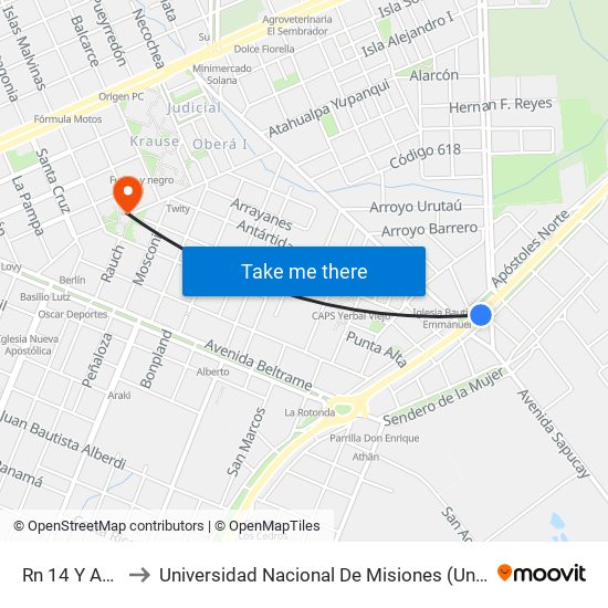 Rn 14 Y Av. Perón to Universidad Nacional De Misiones (Unam) - Regional Oberá map