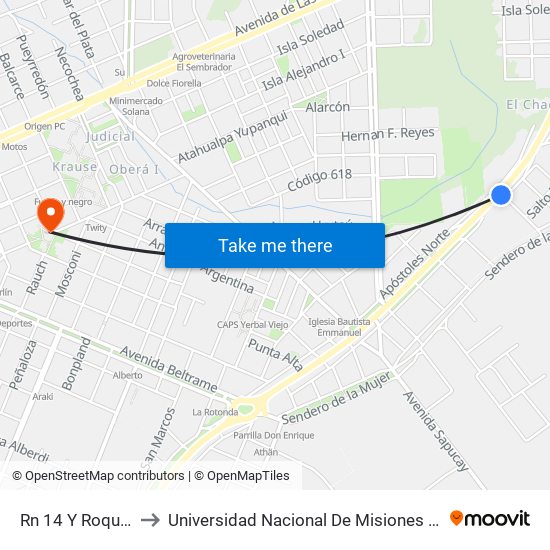 Rn 14 Y Roque González to Universidad Nacional De Misiones (Unam) - Regional Oberá map