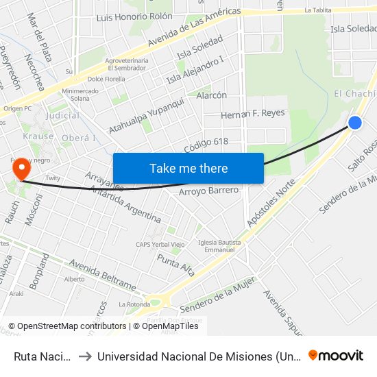 Ruta Nacional 14 to Universidad Nacional De Misiones (Unam) - Regional Oberá map