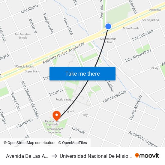 Avenida De Las Américas, 516-602 to Universidad Nacional De Misiones (Unam) - Regional Oberá map