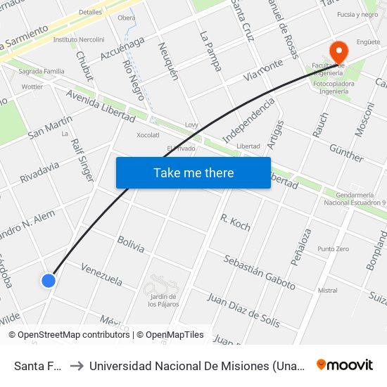 Santa Fe, 501 to Universidad Nacional De Misiones (Unam) - Regional Oberá map