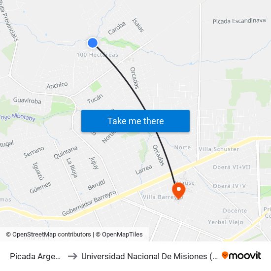 Picada Argentina, 2325 to Universidad Nacional De Misiones (Unam) - Regional Oberá map