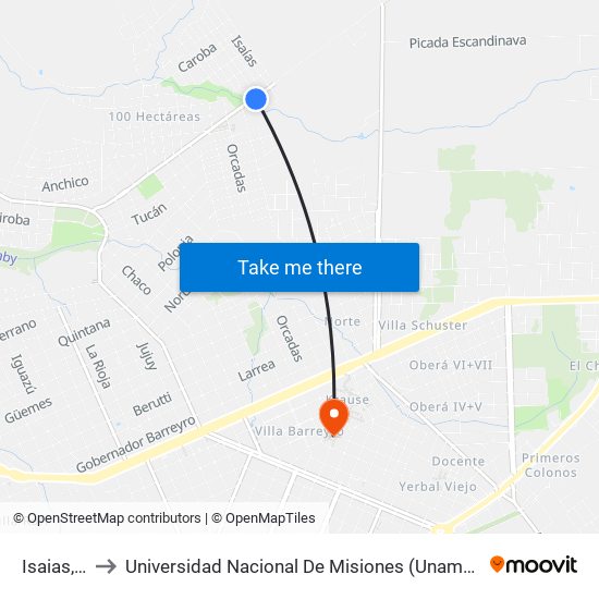 Isaias, 108 to Universidad Nacional De Misiones (Unam) - Regional Oberá map