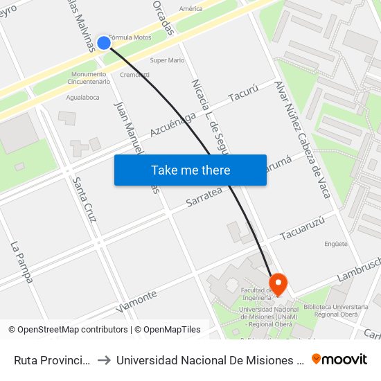 Ruta Provincial 103, 100 to Universidad Nacional De Misiones (Unam) - Regional Oberá map