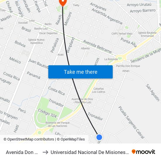 Avenida Don Bosco, 1000 to Universidad Nacional De Misiones (Unam) - Regional Oberá map