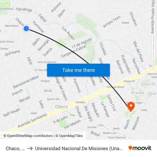 Chaco, 1151 to Universidad Nacional De Misiones (Unam) - Regional Oberá map