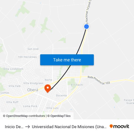 Inicio De Línea to Universidad Nacional De Misiones (Unam) - Regional Oberá map