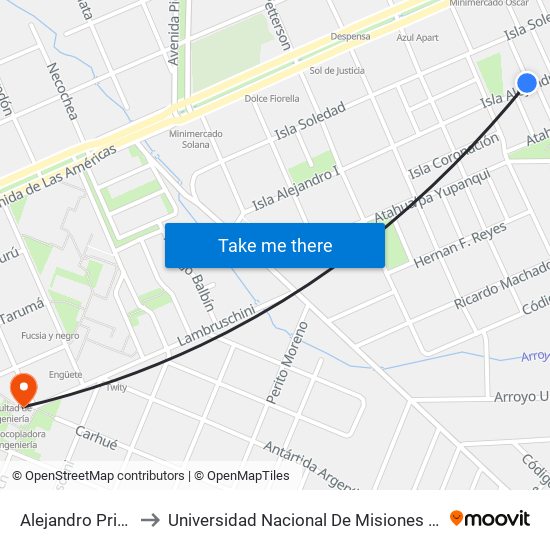 Alejandro Primero, 1050 to Universidad Nacional De Misiones (Unam) - Regional Oberá map