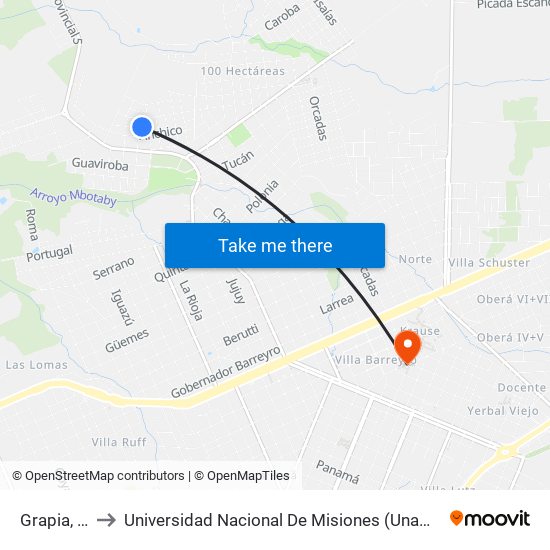 Grapia, 1066 to Universidad Nacional De Misiones (Unam) - Regional Oberá map