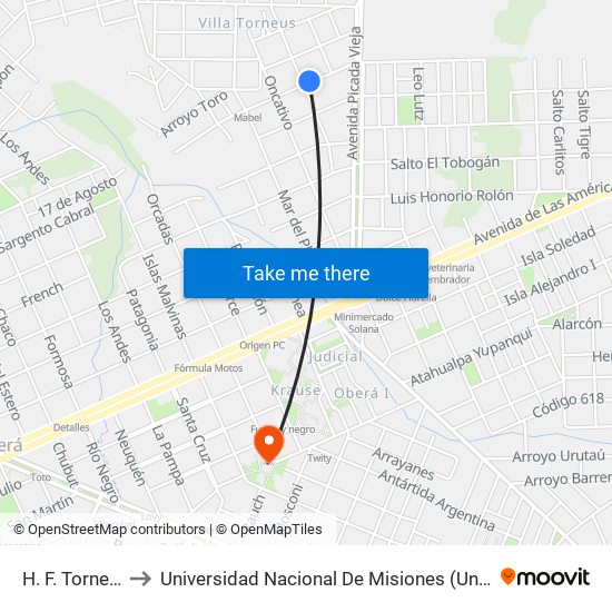H. F. Torneus, 635 to Universidad Nacional De Misiones (Unam) - Regional Oberá map