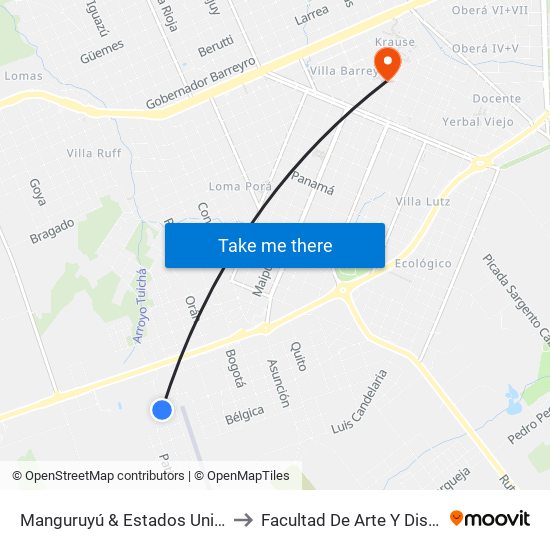 Manguruyú & Estados Unidos to Facultad De Arte Y Diseño map