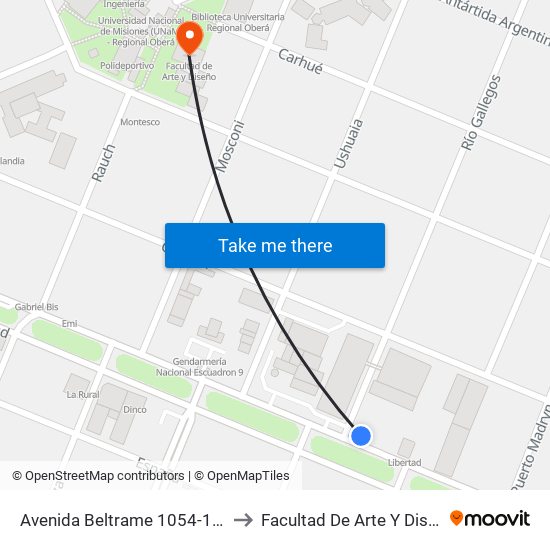 Avenida Beltrame 1054-1100 to Facultad De Arte Y Diseño map