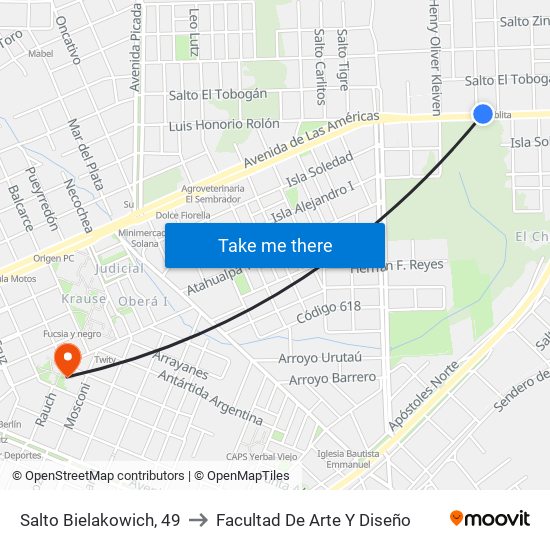 Salto Bielakowich, 49 to Facultad De Arte Y Diseño map