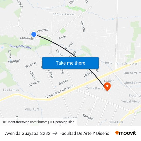 Avenida Guayaba, 2282 to Facultad De Arte Y Diseño map