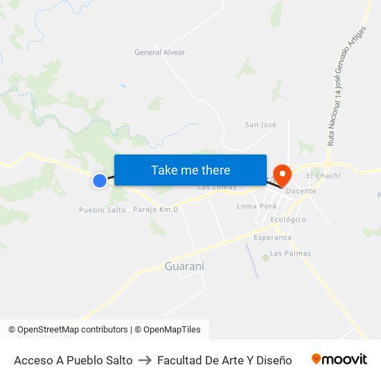 Acceso A Pueblo Salto to Facultad De Arte Y Diseño map