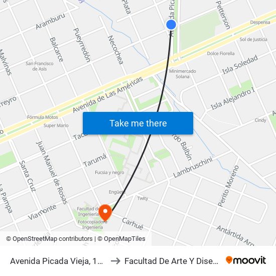 Avenida Picada Vieja, 102 to Facultad De Arte Y Diseño map