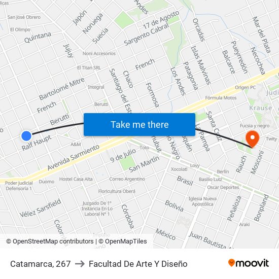 Catamarca, 267 to Facultad De Arte Y Diseño map