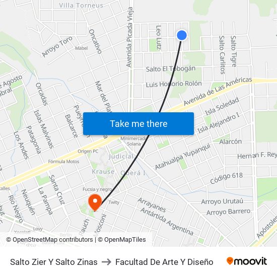 Salto Zier Y Salto Zinas to Facultad De Arte Y Diseño map