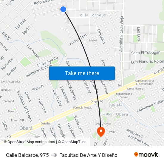 Calle Balcarce, 975 to Facultad De Arte Y Diseño map