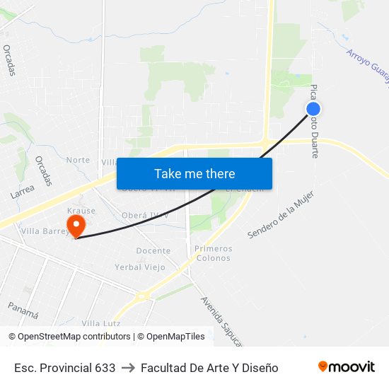 Esc. Provincial 633 to Facultad De Arte Y Diseño map
