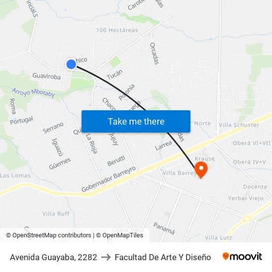 Avenida Guayaba, 2282 to Facultad De Arte Y Diseño map