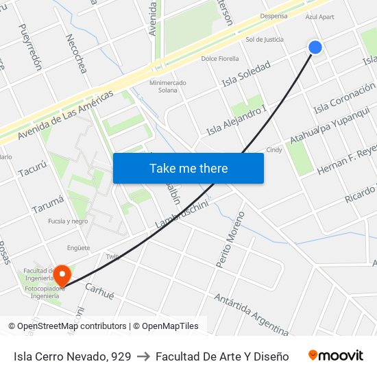 Isla Cerro Nevado, 929 to Facultad De Arte Y Diseño map