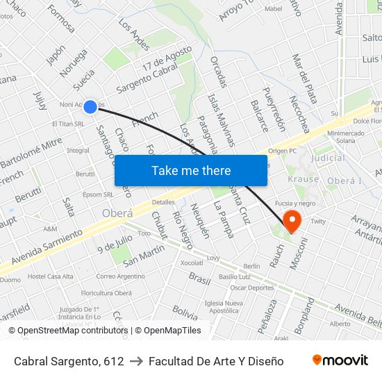 Cabral Sargento, 612 to Facultad De Arte Y Diseño map